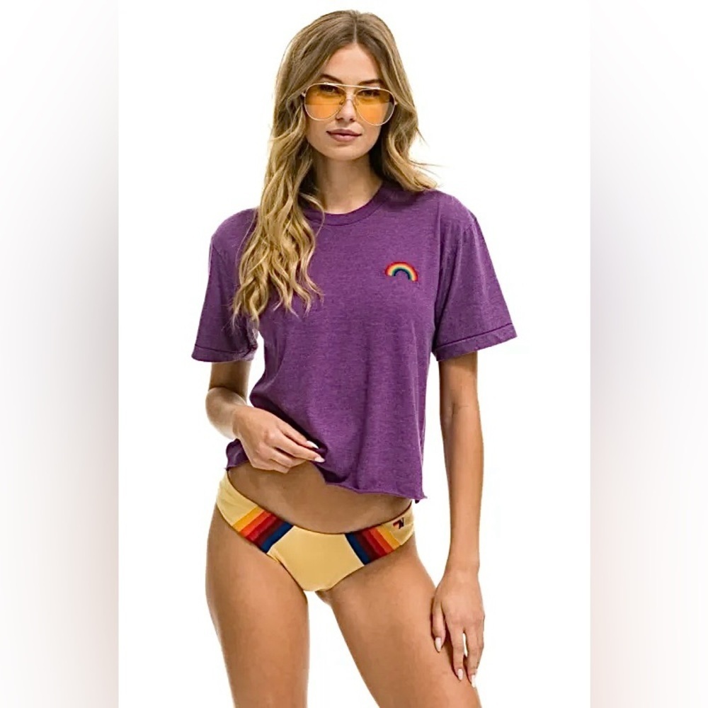 RARE Aviator Nation NWT Embroidered Boyfriend Tee in Vintage Purple- S